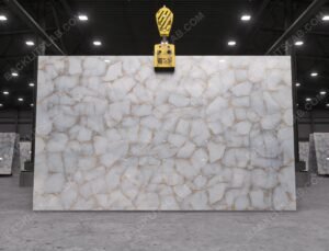 White Quartz Gold Fill Backlit Slab